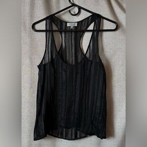 S.Y.L.K.•sheer flowy tank•small•black w/silver metallic pinstripes•relaxed fit